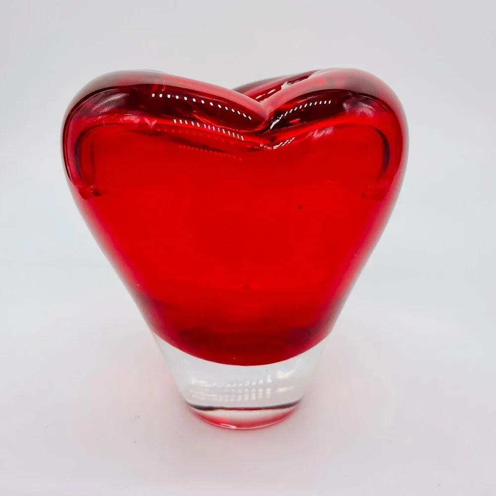 Salviati Murano Heart Glass Vase by Maria Christina Hamel Red Clear 1990s